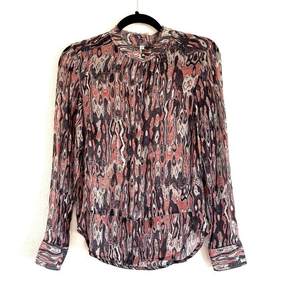 IRO Jeisa 100% Silk Rusty Abstract Print Button Front Blouse Top - Picture 1 of 12